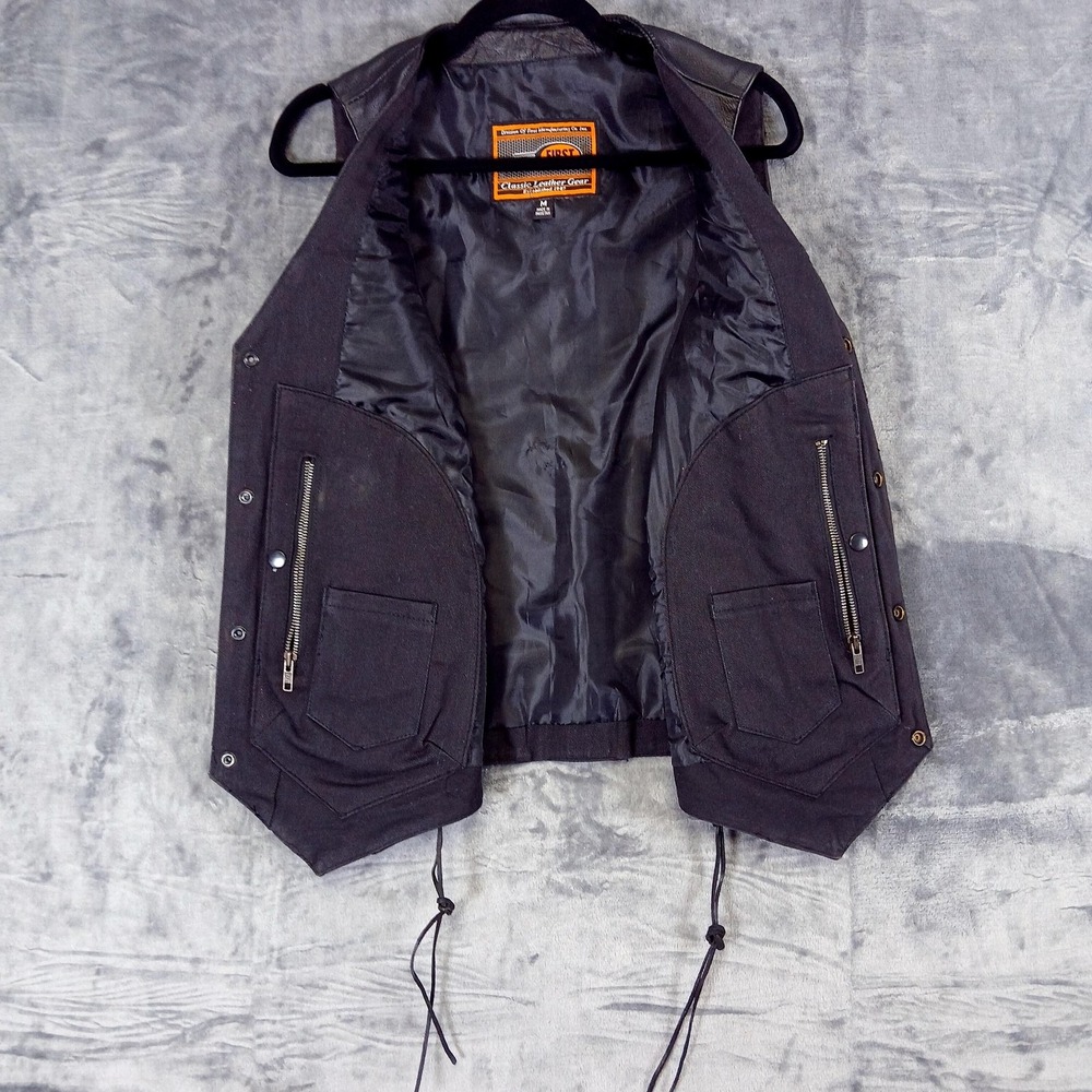 First Classics Leather Vest Mens Medium Black Motorcycle Biker Conceal Carry